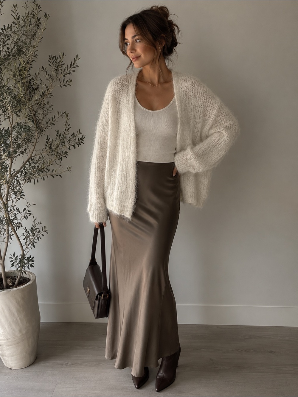 RD Style Mohair-Inspired Fuzzy Knit Cardigan Cream Oversized Sweater Coatigan